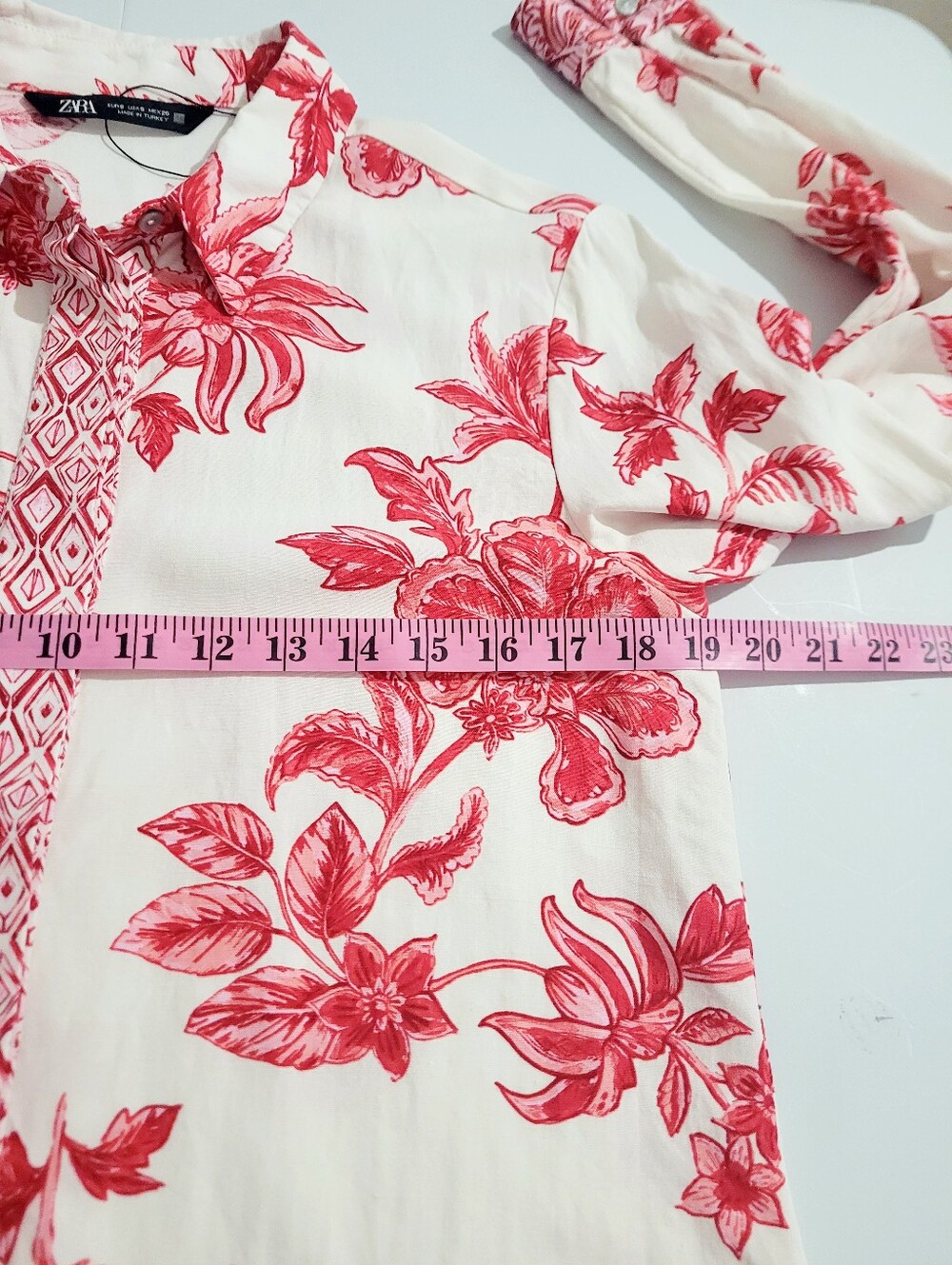 NWOT Zara Floral Linen Blend Button Front Blouse Women's Small Red White Boho - Picture 9 of 12